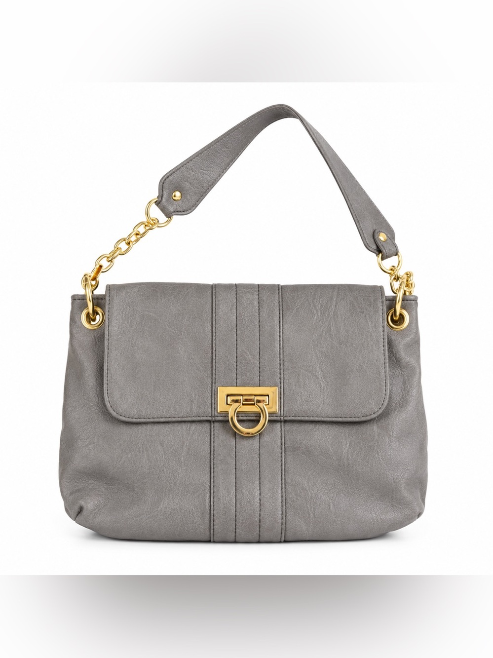 mark. Dark Gray Faux Leather Crossbody with Gold Hardware